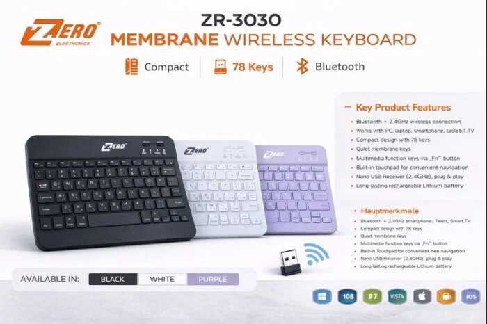 ZERO ZR-3030 Wireless Bluetooth Keyboard