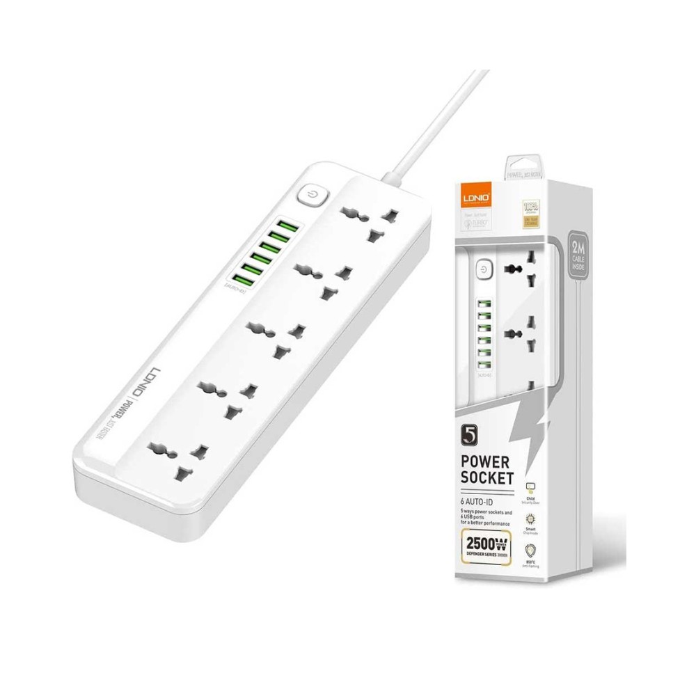 LDNIO Power Strip 6 USB Ports With 5 AC Sockets	