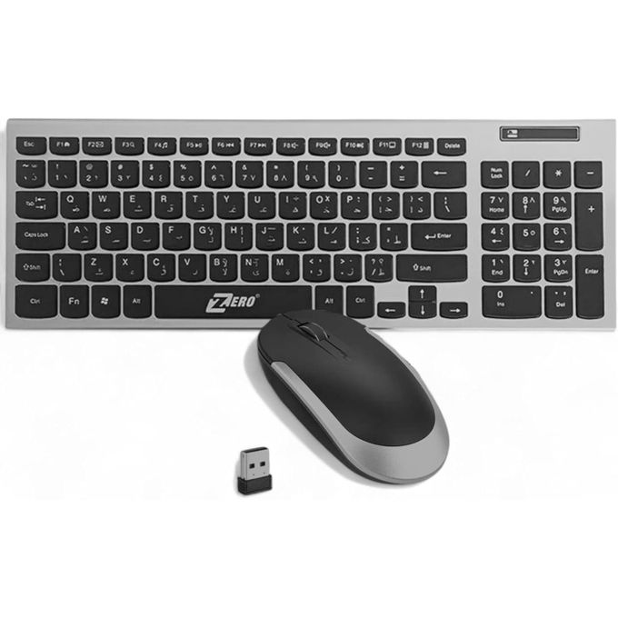 ZERO Wireless Keyboard and Mouse -ZR-5906 Battery Operated- Slim Arabic English Keyboard - Streamlined Mouse - Wireless